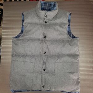 Grayers Campbell Down Reversible Puffer Vest Gray Blue Plaid Huckberry Large